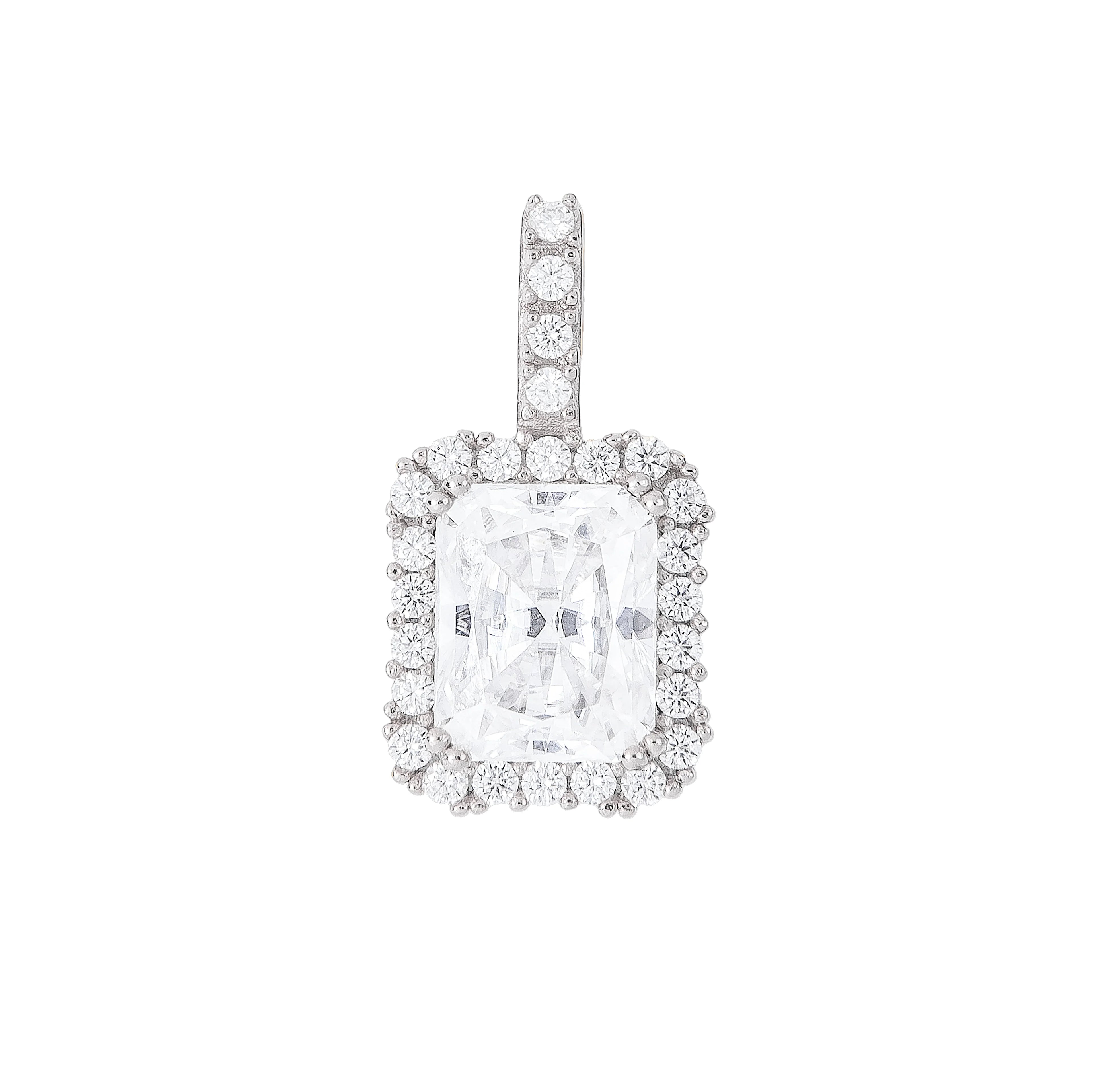 Moissanite Micro Diamond Stone Pendant in Sterling Silver