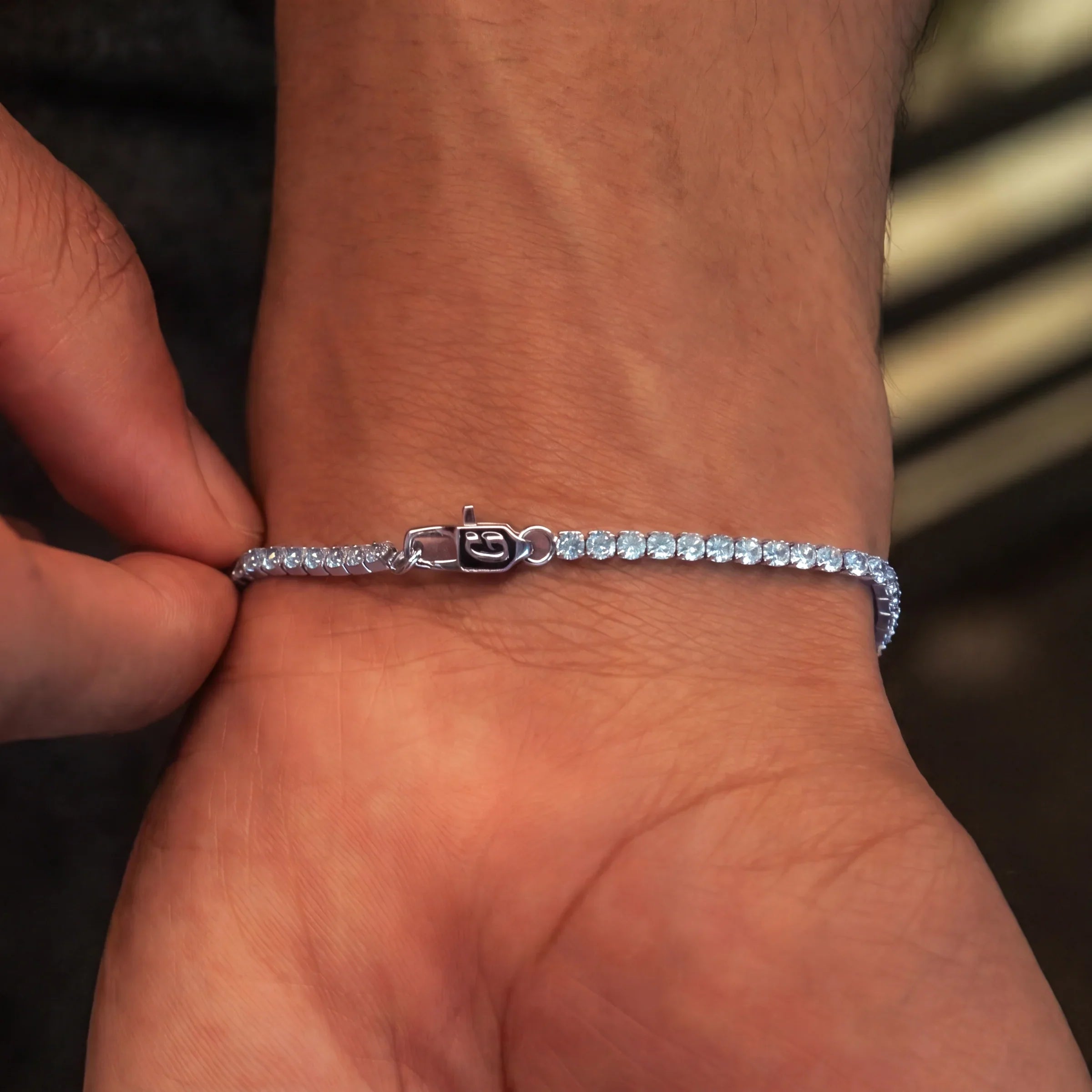 Blue Topaz Micro Tennis  Bracelet in White Gold - 2mm