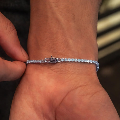 Blue Topaz Micro Tennis  Bracelet in White Gold - 2mm