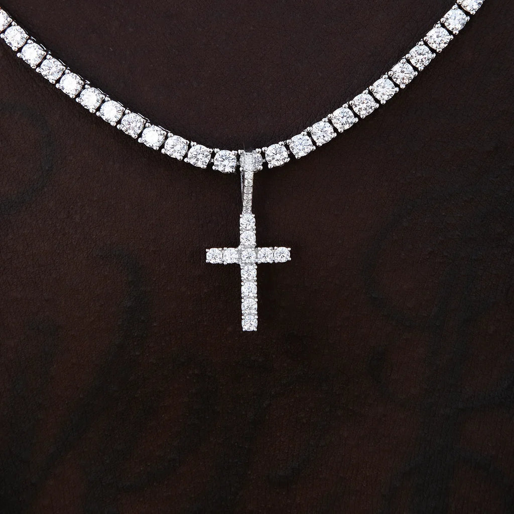 Moissanite Diamond Cross Micro Pendant in Sterling Silver