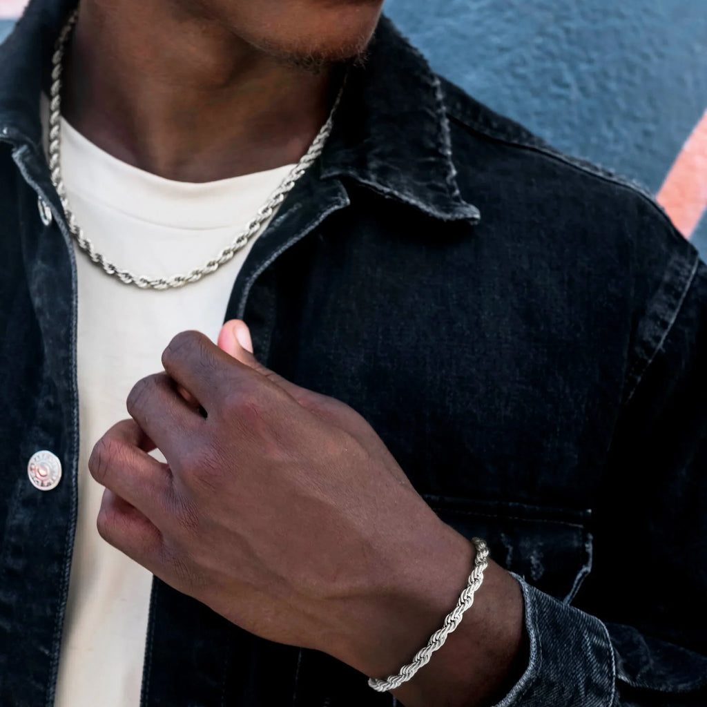 Rope Chain + Bracelet Bundle in White Gold- 6mm