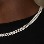 Diamond Prong Cuban Chain in White Gold - 8.5mm