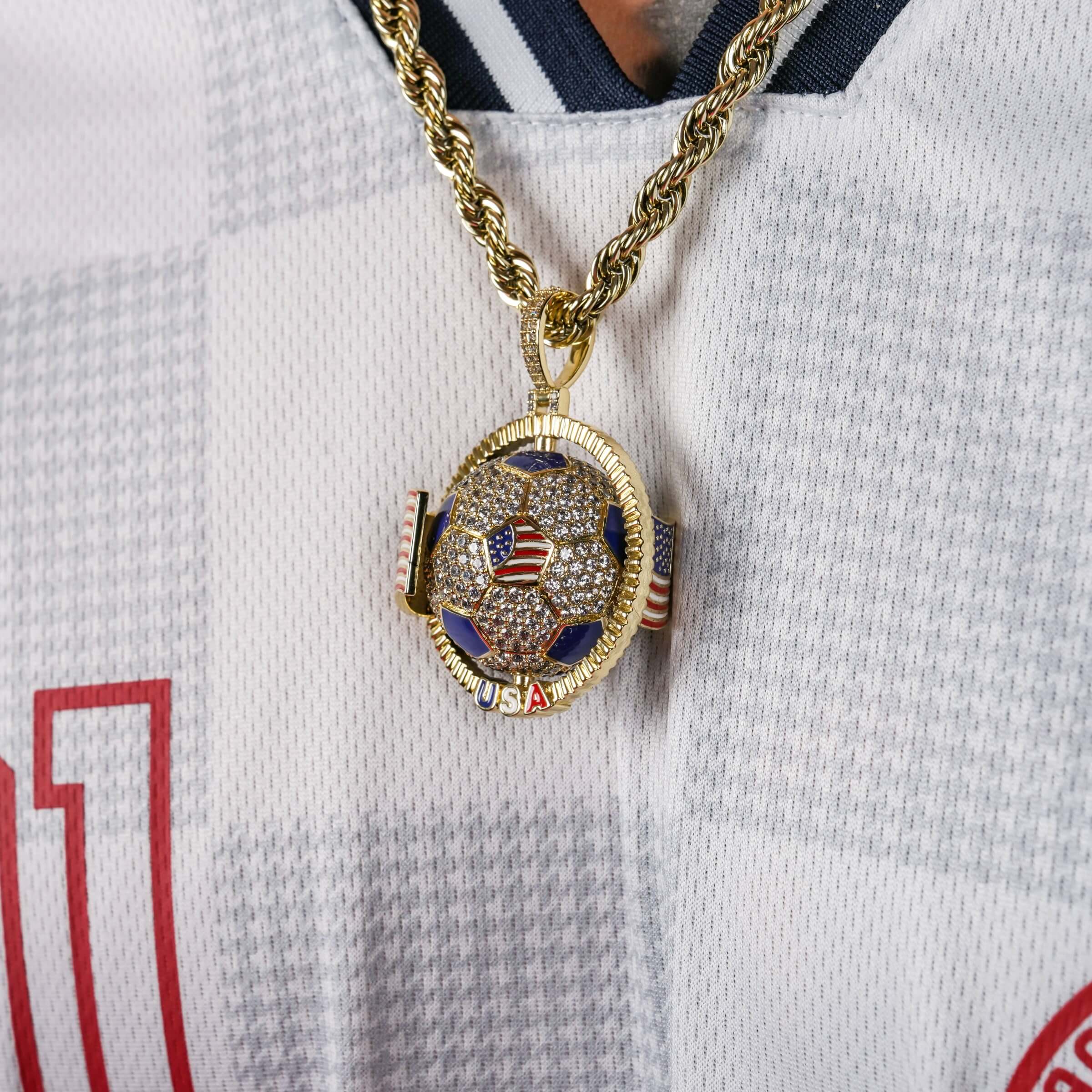 Diamond USA Spinning Globe Flag Pendant in Yellow Gold
