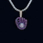 Iced Purple Baseball Pendant in Yellow Gold