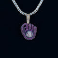 Iced Purple Baseball Pendant in Yellow Gold