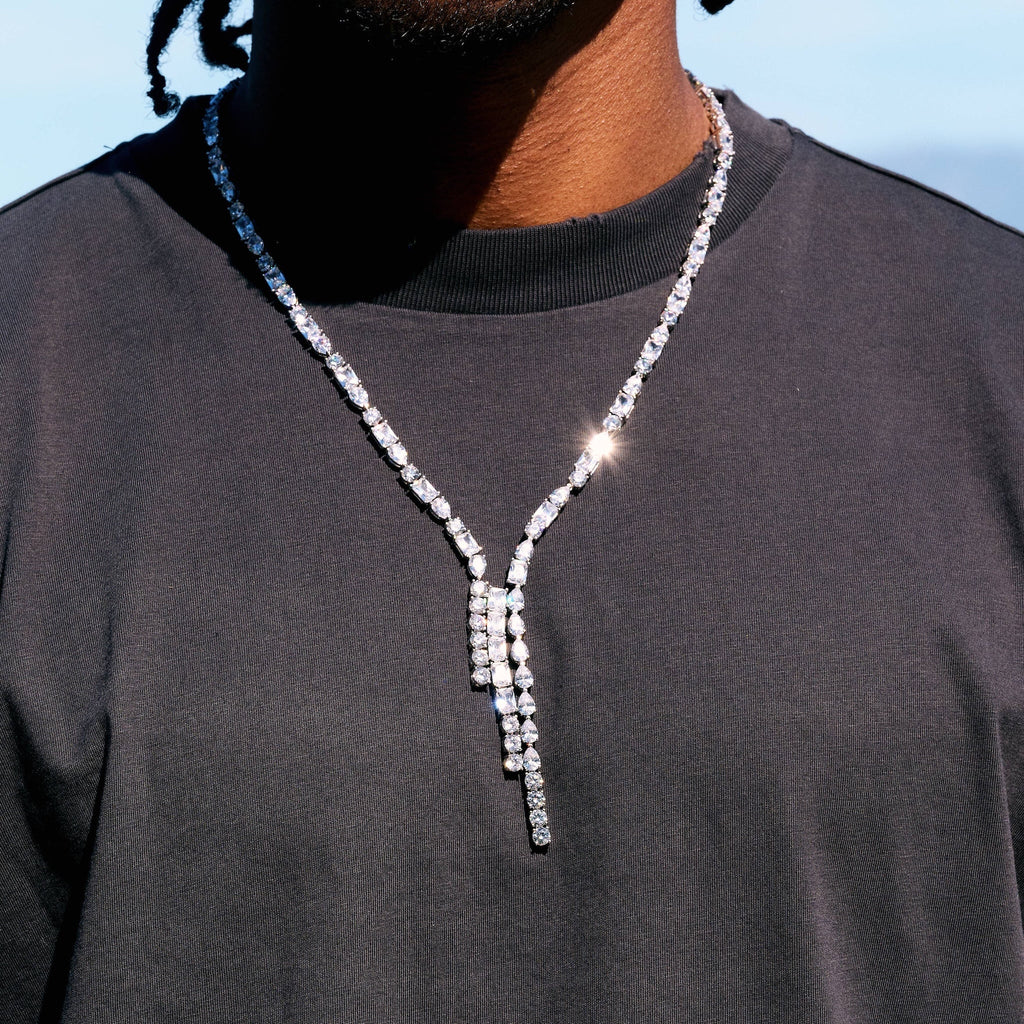 Diamond Mixed Stone Lariat in White Gold