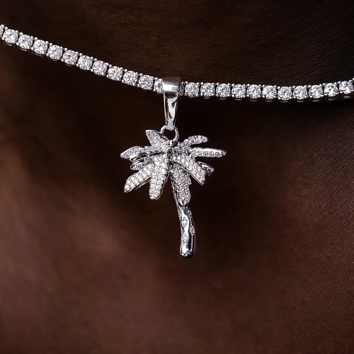 Iced Palm Tree in White Gold