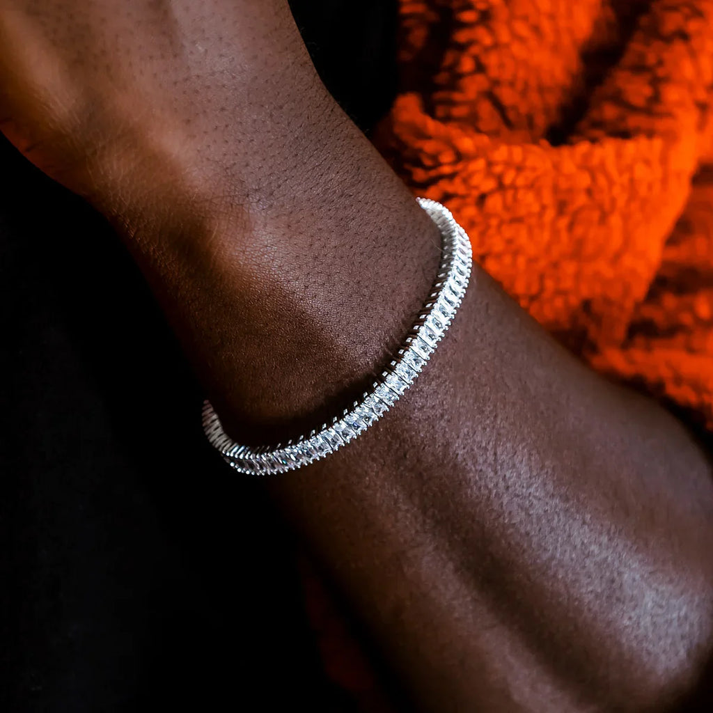 Diamond Baguette Tennis Chain + Bracelet Bundle in White Gold- 6mm