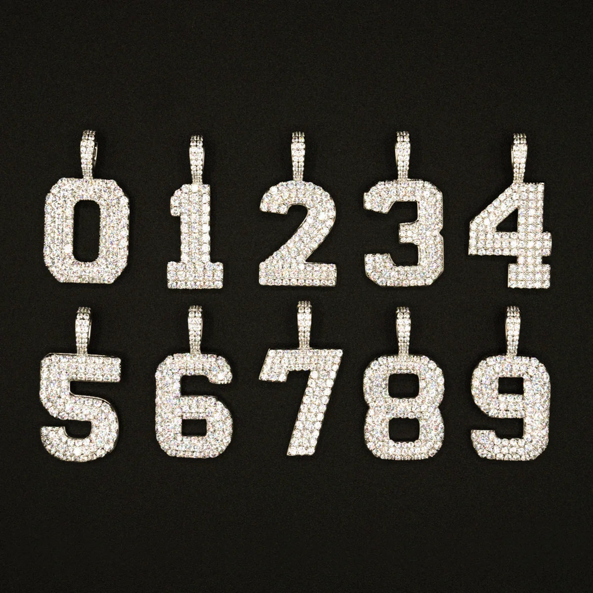 Pave Number Pendants in Yellow Gold