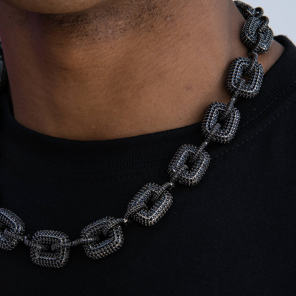 Iced Square Link Chain in Black - 17MM