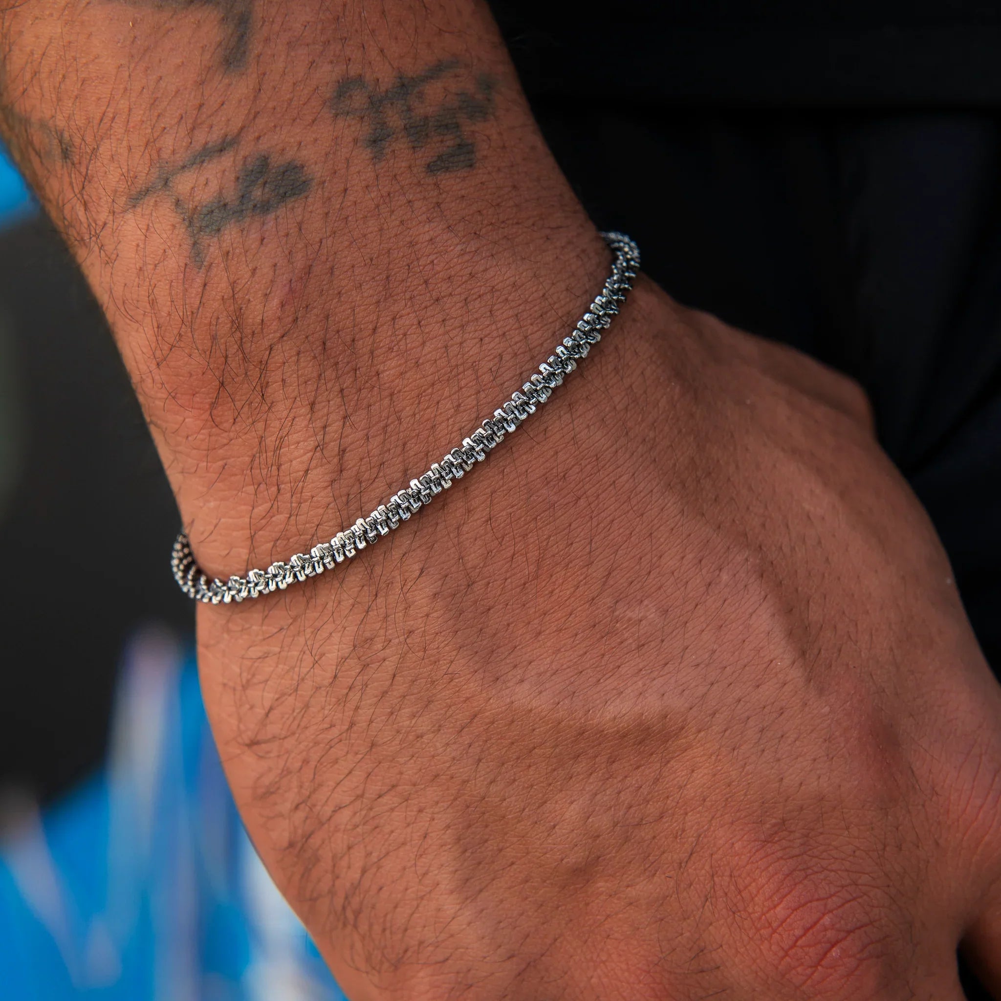 Diamond Cut Popcorn Chain in Black + Bracelet in Black - 4mm