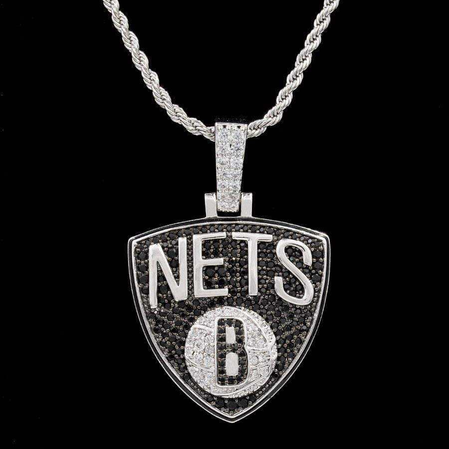Brooklyn Nets Official NBA Logo Pendant in White Gold