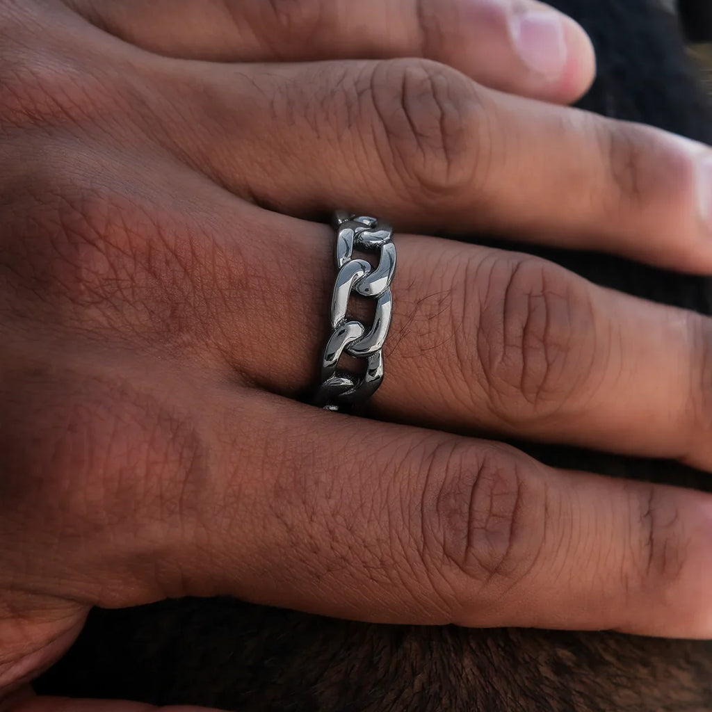 Cuban Band Ring in Matte Black