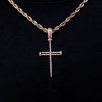 Iced Nail Cross Pendant in Rose Gold