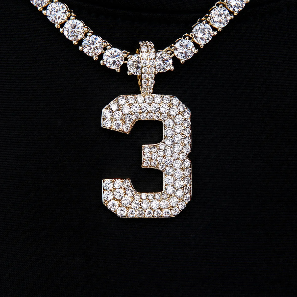 Pave Number Pendants in Yellow Gold