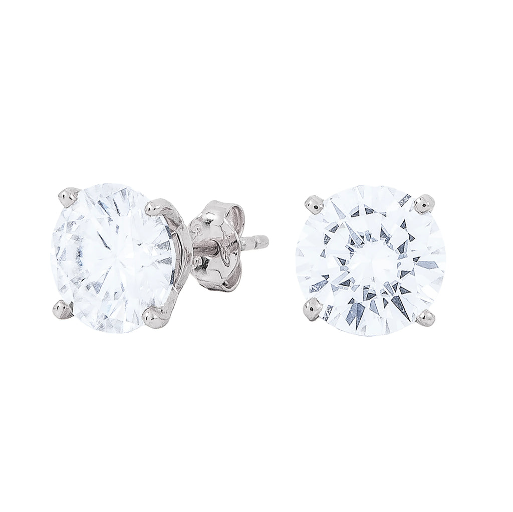 8MM Round Cut Moissanite Diamond Stud Earrings in White Gold Vermeil