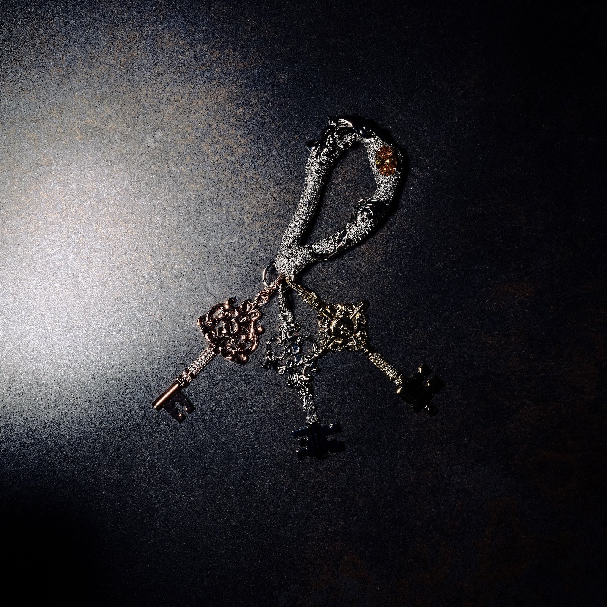 GLD X Bloody Osiris Iced Moissanite Carabiner in White Gold Vermeil