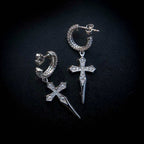 Dripping Cross Extra Small Huggie Hoop Earrings in White Gold