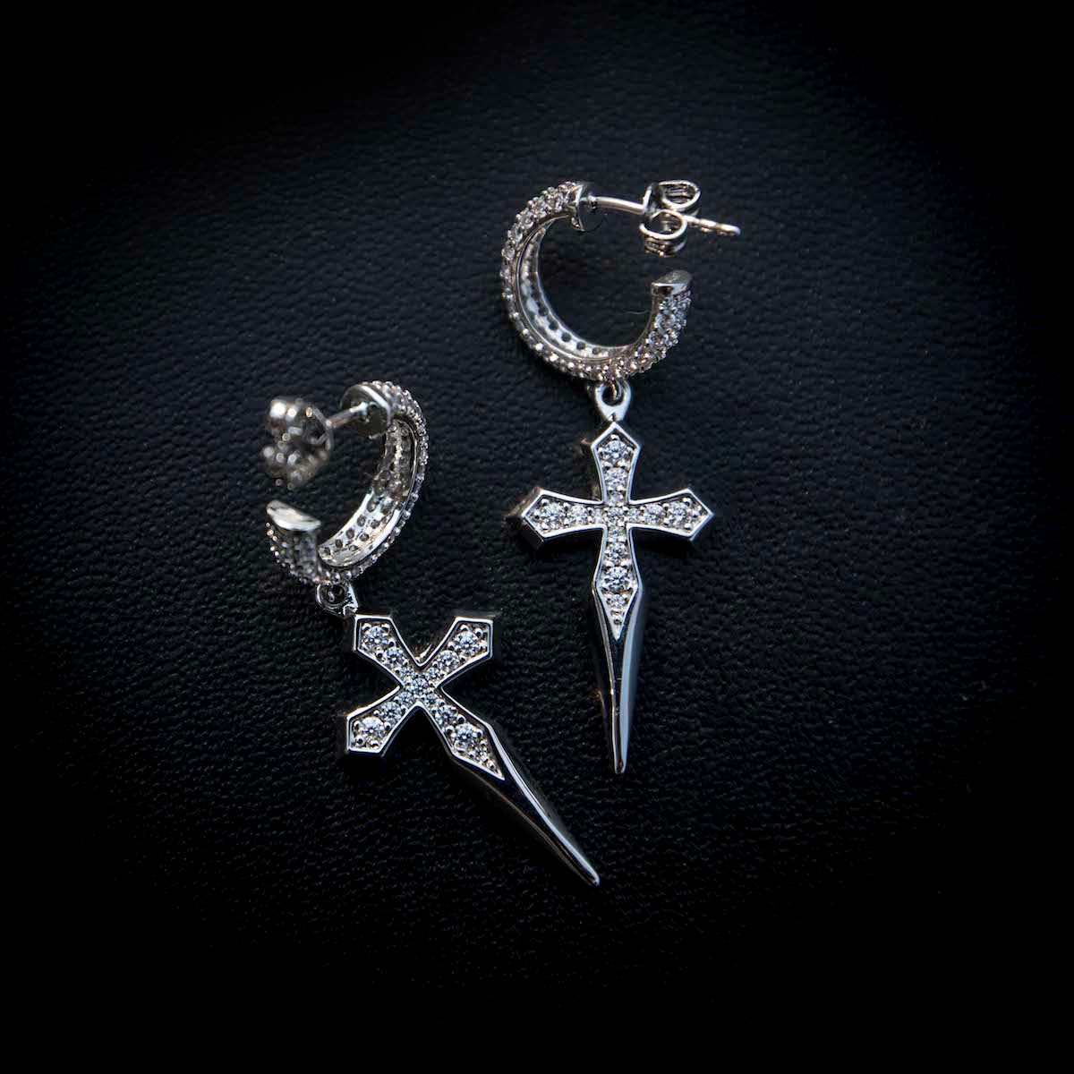 Dripping Cross Extra Small Huggie Hoop Earrings in White Gold