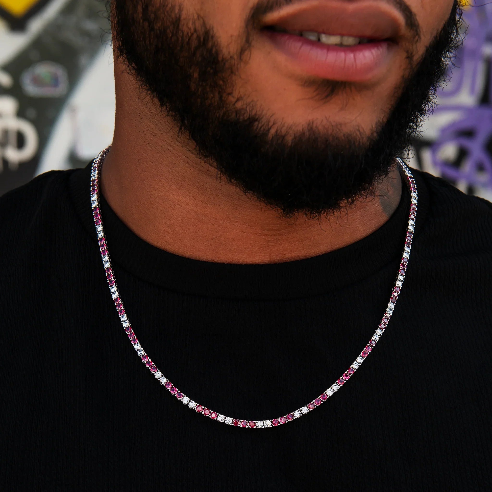 3MM Diamond Colored Tennis Chains in White Gold- All Colors