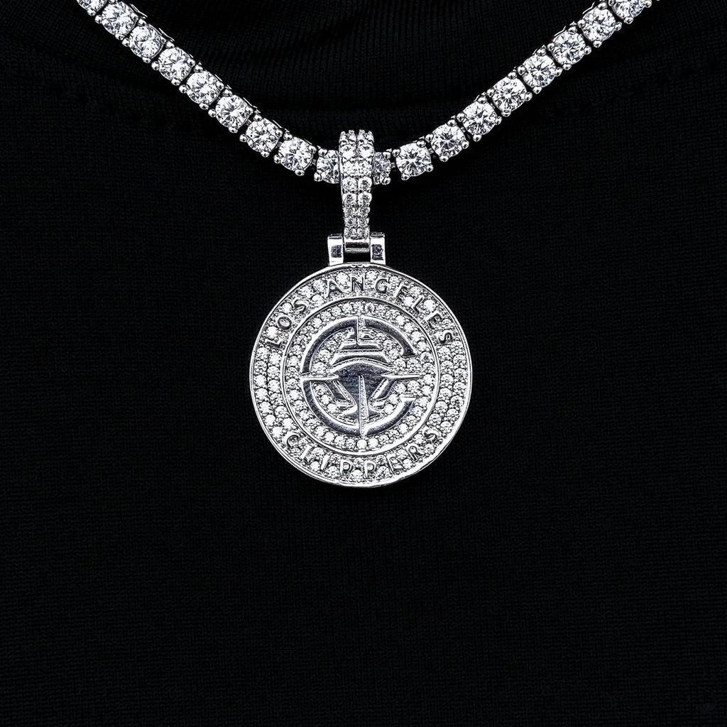 Los Angeles Clippers Official NBA Micro Logo Pendant in White Gold