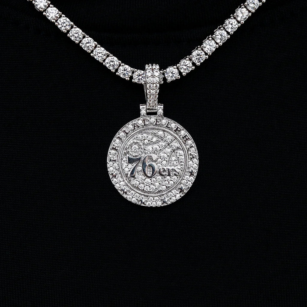 Philadelphia 76ers Official NBA Micro Logo Pendant in White Gold