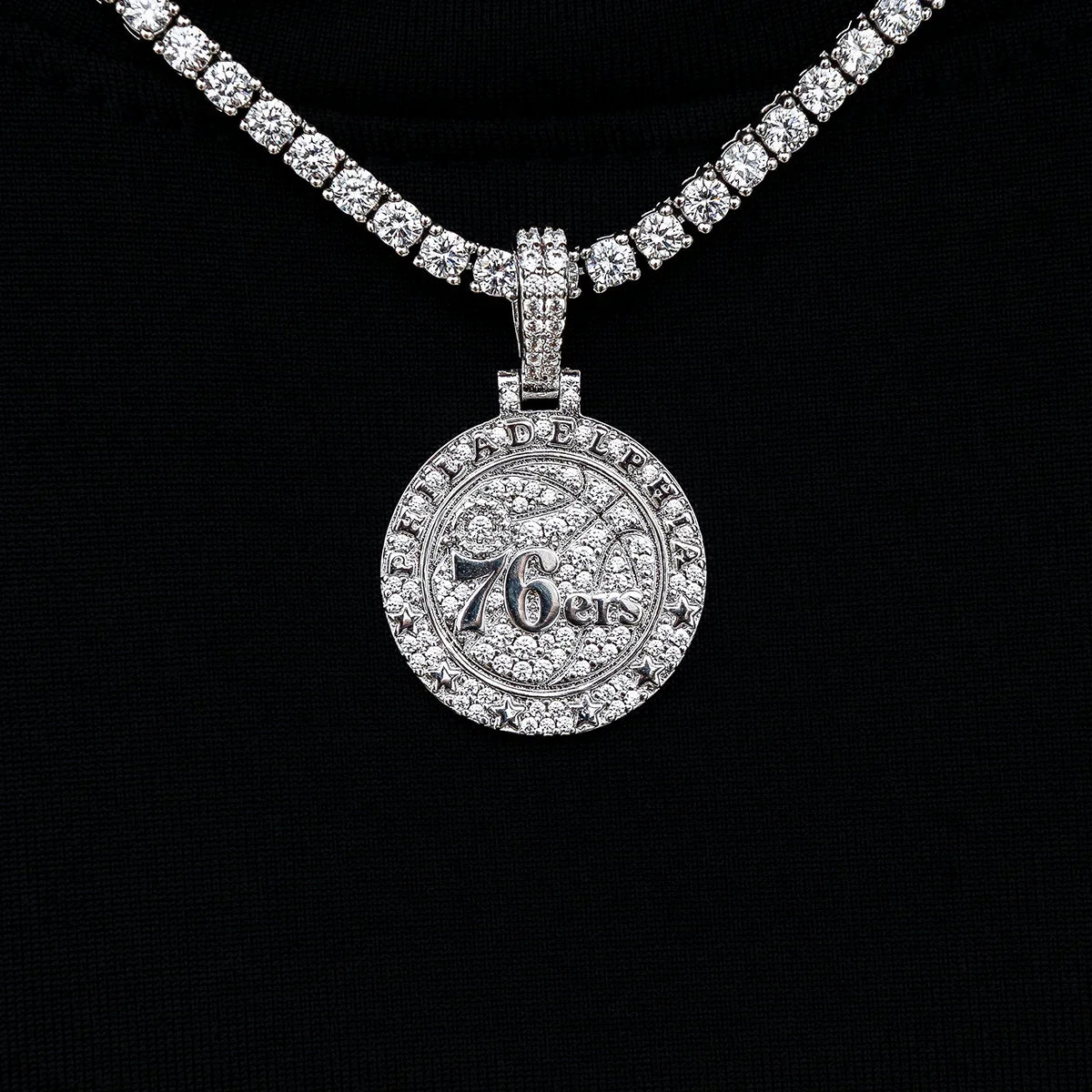 Philadelphia 76ers Official NBA Micro Logo Pendant in White Gold
