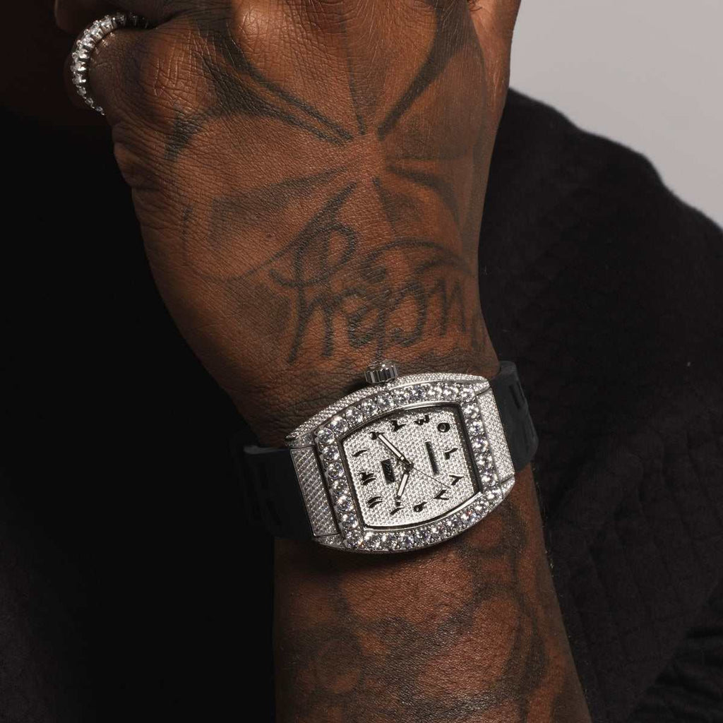 40MM Perennial Era® Watch Arabic- Fully Iced w/ Rubber Strap