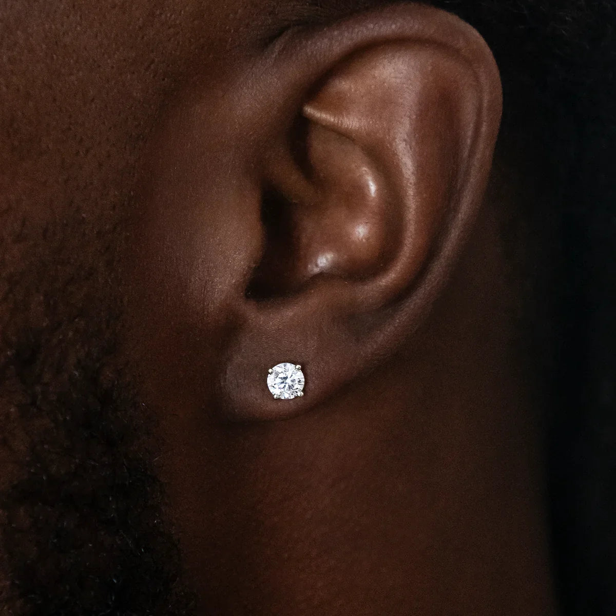 Moissanite Round Cut Diamond Stud Earring in Yellow Gold Vermeil - 5mm