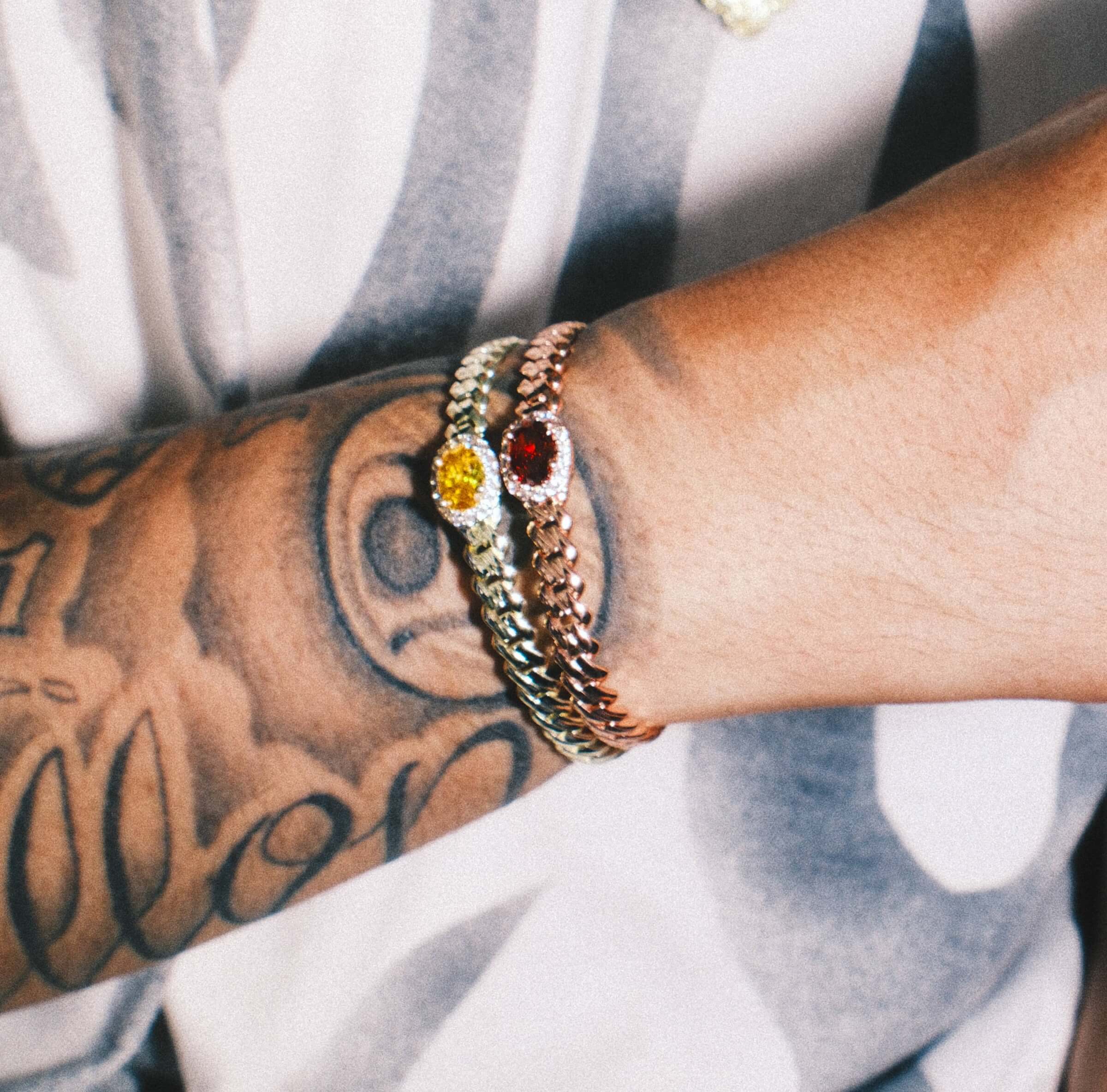 Iced Burgundy Oval Cuff Bracelet in Rose Gold - 3mm