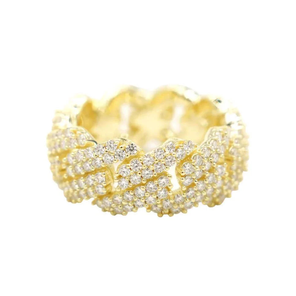 Men's Moissanite Diamond Prong Cuban Ring in Yellow Gold Vermeil