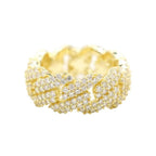 Men's Moissanite Diamond Prong Cuban Ring in Yellow Gold Vermeil