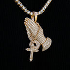 Men's Moissanite Praying Hands Pendant in Yellow Gold Vermeil