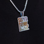 Iced 2026 Pink Ombre Stacked Super Bowl LX Official NFL Wordmark Pendant in White Gold