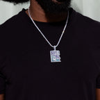 Iced 2026 Blue Ombre Stacked Super Bowl LX Official NFL Wordmark Pendant in White Gold