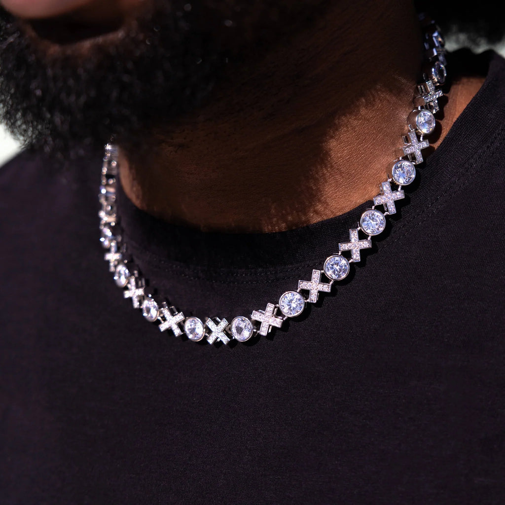 Iced XOXO Tennis Chain Necklace in White Gold