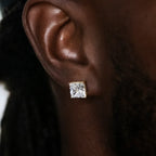 8mm Square Cut Diamond Stud Earrings in Yellow Gold