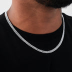 Micro Diamond Prong Cuban Chain in White Gold - 6mm