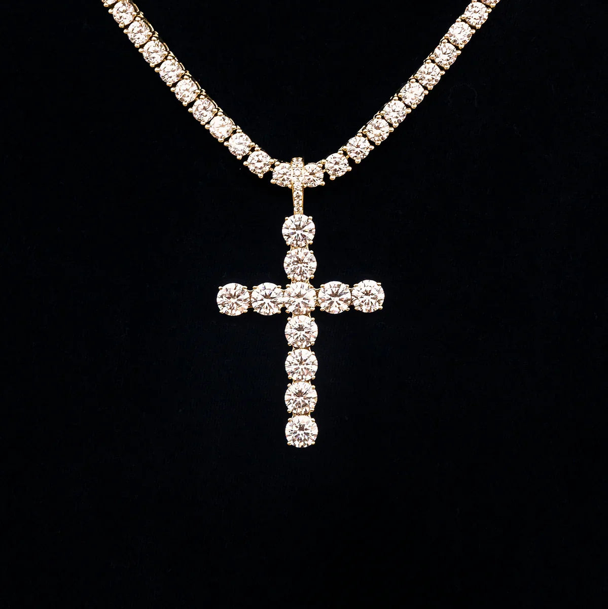 Large Diamond Cross Pendant in Yellow Gold
