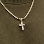 Iced Micro Round Cross in Yellow Gold