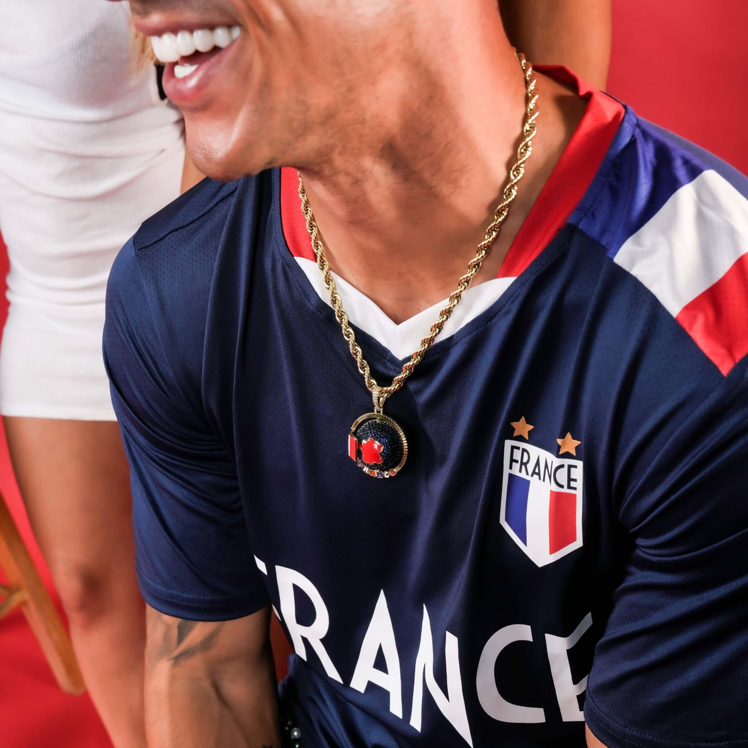Diamond France Spinning Globe Flag Pendant in Yellow Gold