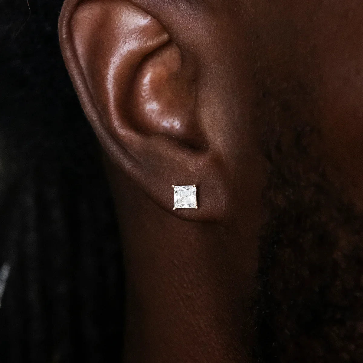 Moissanite Square Cut Diamond Stud Earring in Sterling Silver - 5mm
