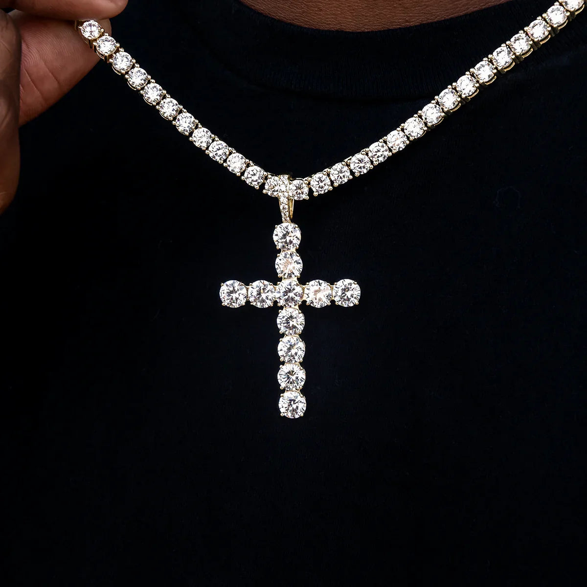 Large Diamond Cross Pendant in Yellow Gold