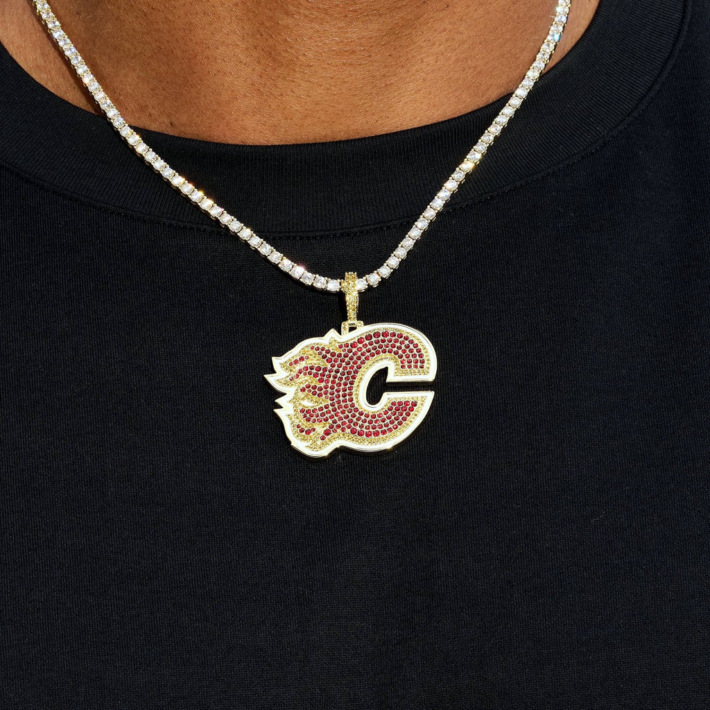 Calgary Flames Official NHL Logo Pendant in Yellow Gold