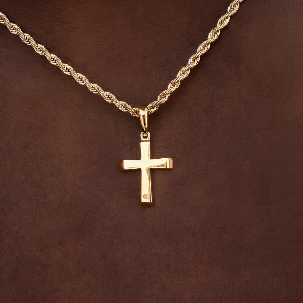 Micro Simple Cross Pendant + 2MM Rope Chain Bundle in Yellow Gold