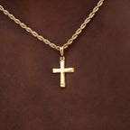 Micro Simple Cross Pendant + 2MM Rope Chain Bundle in Yellow Gold