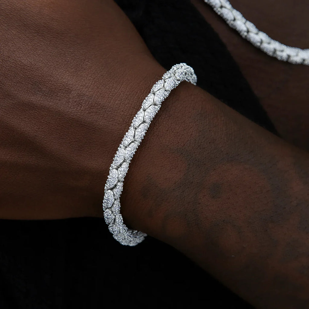Diamond Pave Snake Link Chain + Bracelet Bundle in White Gold- 6mm