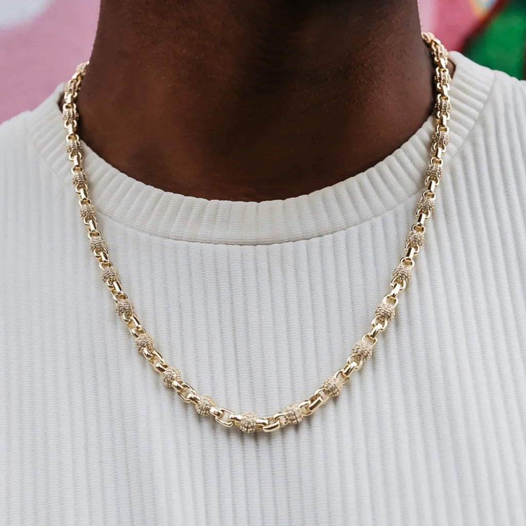 Iced Ball Box Link Chain in Yellow Gold - 6mm