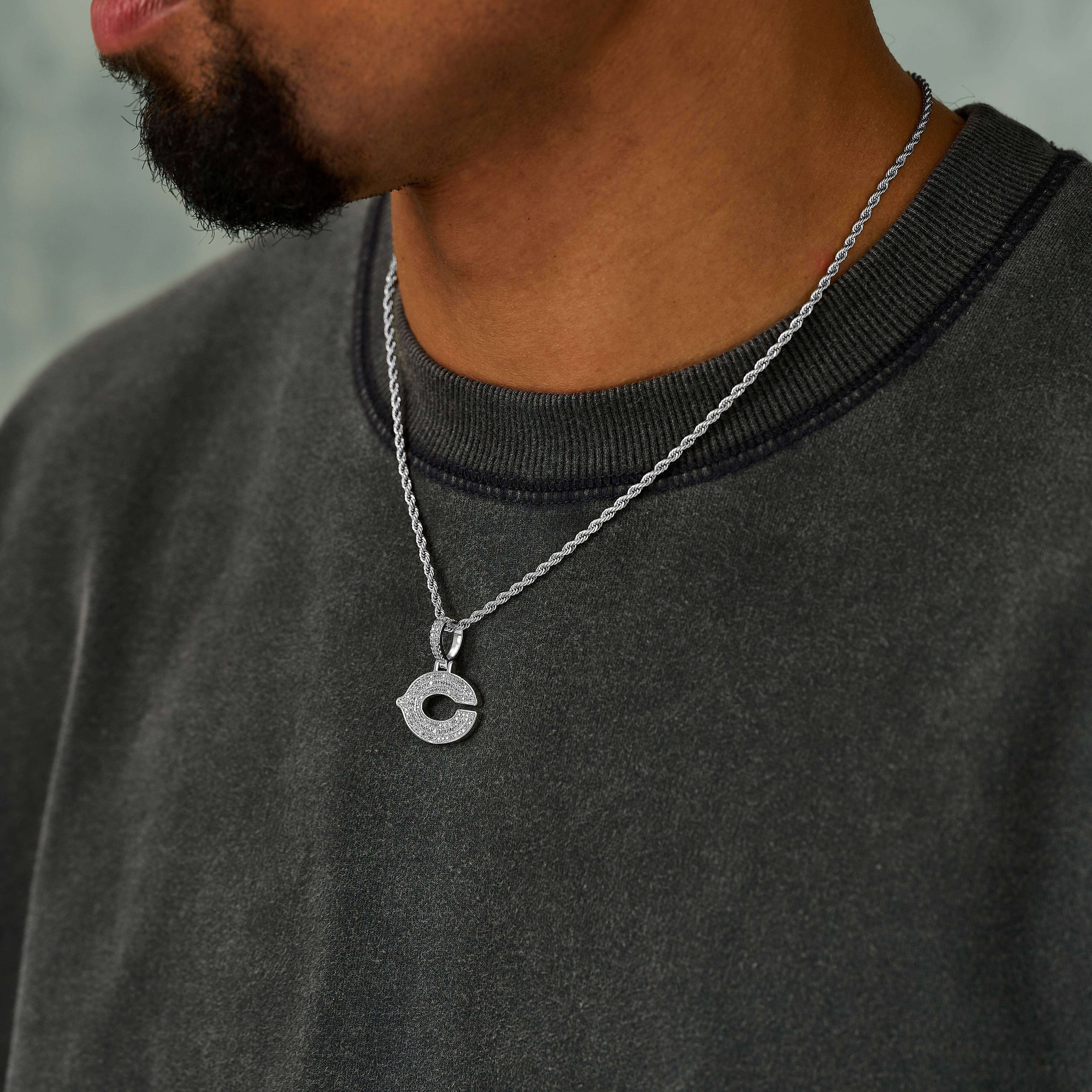 Chicago Bears Official NFL Micro Logo Pendant in White Gold