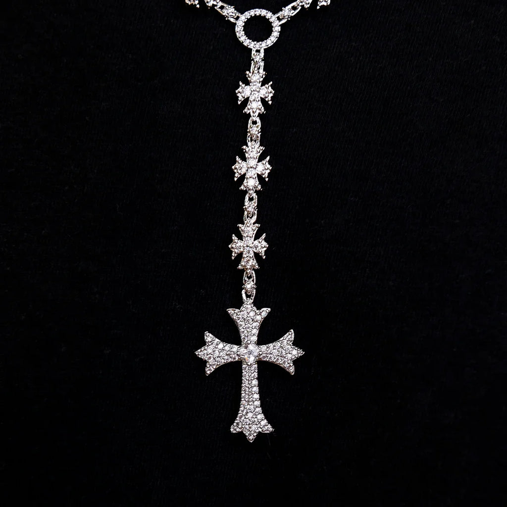 Flared Cross Rosary Chain in White Gold - 8mm